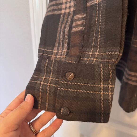 ASOS DESIGN Curve Oversized Flannel Shirt Brown Plaid NEW Size 14 Cotton Shacket - Picture 8 of 11